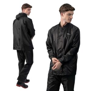 Lifelong Men's Polyester Waterproof Standard Length Raincoat Double layered Reversible Rain Suit With Hood & Inner Mobile Pocket, Set Of Top And Bottom-(L, Black)