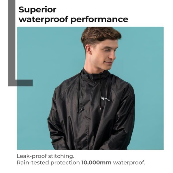 Lifelong Men's Polyester Waterproof Standard Length Raincoat Double layered Reversible Rain Suit With Hood & Inner Mobile Pocket, Set Of Top And Bottom-(L, Black)