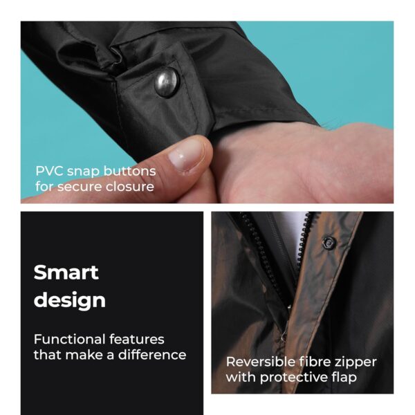 Lifelong Men's Polyester Waterproof Standard Length Raincoat Double layered Reversible Rain Suit With Hood & Inner Mobile Pocket, Set Of Top And Bottom-(L, Black)