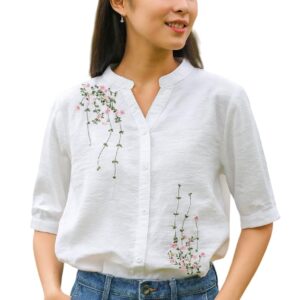 LITZO Shirts for Women â€“ Korean Style Long Sleeve Oversized Button Down | Plus Size Workwear Top for Office & Casual Wear (L-98-101)