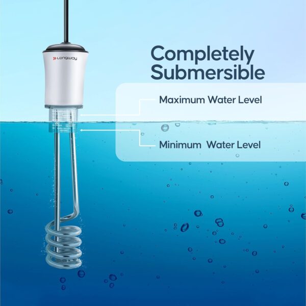Longway LWIR01 1500W Immersion Water Heater | Anti-Corrosive & Shockproof Immersion Rod with Fast Heating Coil Technology | Nickel Plated | ISI Certified | 2 Year Replacement...