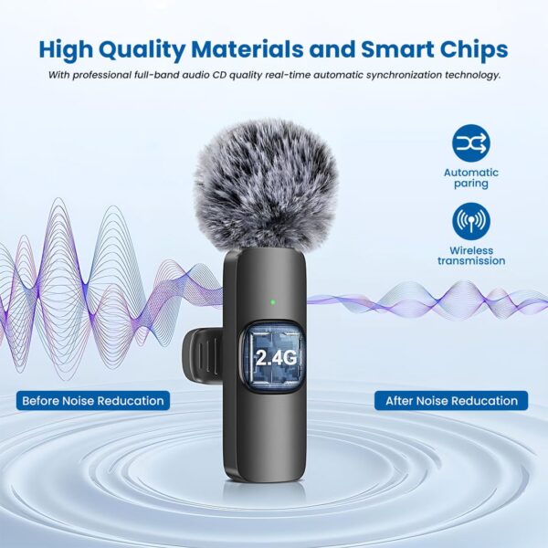 MAK Wireless Mic With Fur Windscreen, Noise Reduction Mic, Wireless Microphone for Youtubers, Vlogging, Recording, Compatible with Android/iOS/PC (Black, Single Mic)