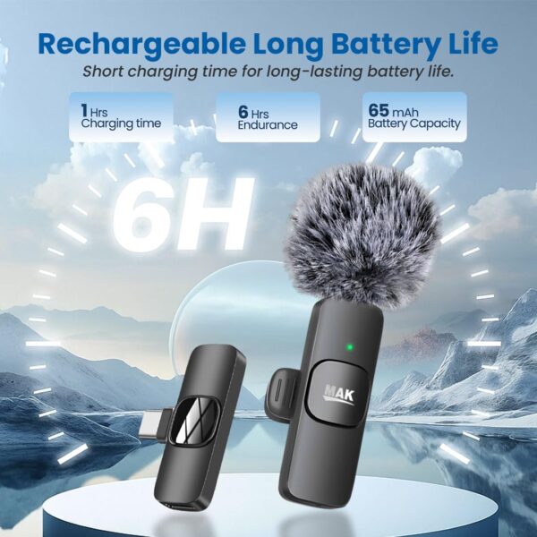 MAK Wireless Mic With Fur Windscreen, Noise Reduction Mic, Wireless Microphone for Youtubers, Vlogging, Recording, Compatible with Android/iOS/PC (Black, Single Mic)