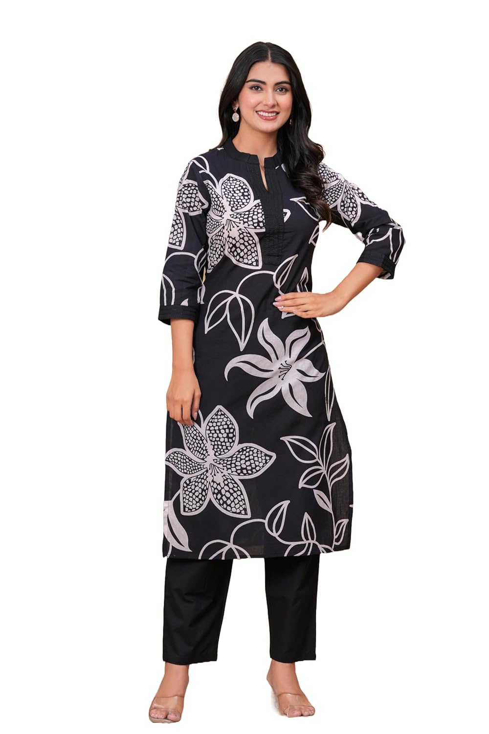 MEERA FAB Women's Pure Cotton Printed Ethnic Wear Straight Kurta Set with Palazzo Pants