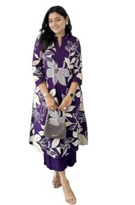 MEERA FAB Women's Pure Cotton Printed Ethnic Wear Straight Kurta Set with Palazzo Pants