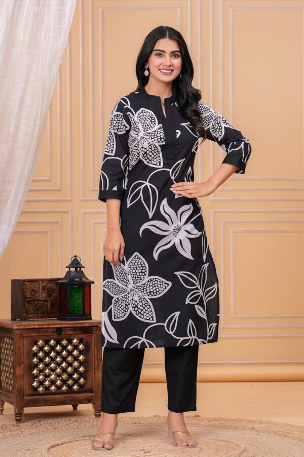MEERA FAB Women's Pure Cotton Printed Ethnic Wear Straight Kurta Set with Palazzo Pants
