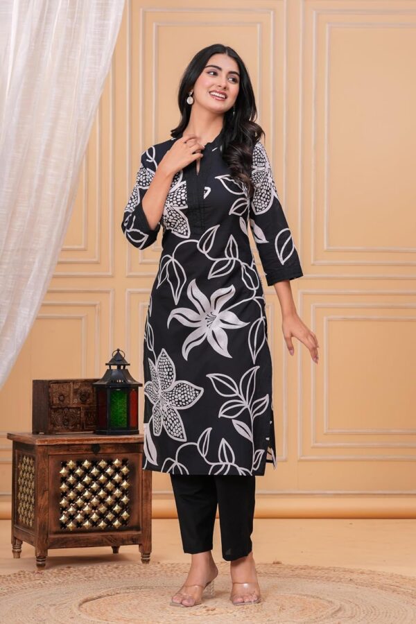 MEERA FAB Women's Pure Cotton Printed Ethnic Wear Straight Kurta Set with Palazzo Pants