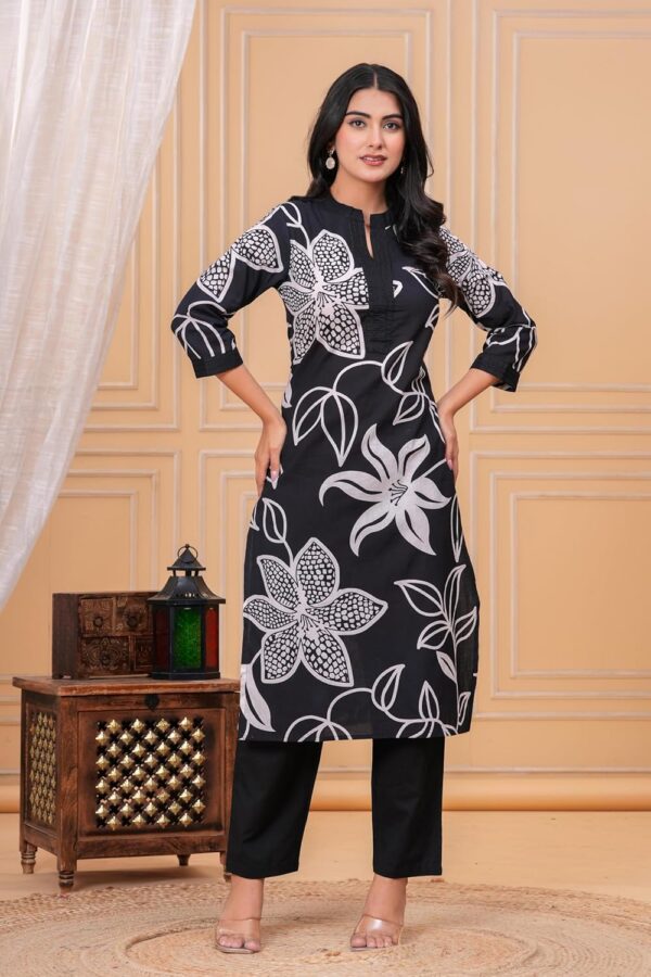 MEERA FAB Women's Pure Cotton Printed Ethnic Wear Straight Kurta Set with Palazzo Pants