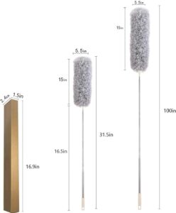 Microfiber Feather Duster Fan Cleaner Mop with Extendable Pole 100 Inch Anti Scratch Bendable Head Brush for High Cobweb Stick Ceiling,High Ceiling Fans,Window Blinds,Furniture...