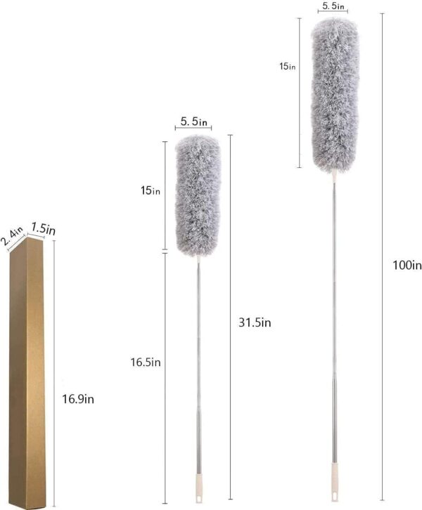 Microfiber Feather Duster Fan Cleaner Mop with Extendable Pole 100 Inch Anti Scratch Bendable Head Brush for High Cobweb Stick Ceiling,High Ceiling Fans,Window Blinds,Furniture...