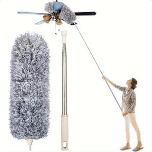 Microfiber Feather Duster Fan Cleaner Mop with Extendable Pole 100 Inch Anti Scratch Bendable Head Brush for High Cobweb Stick Ceiling,High Ceiling Fans,Window Blinds,Furniture...