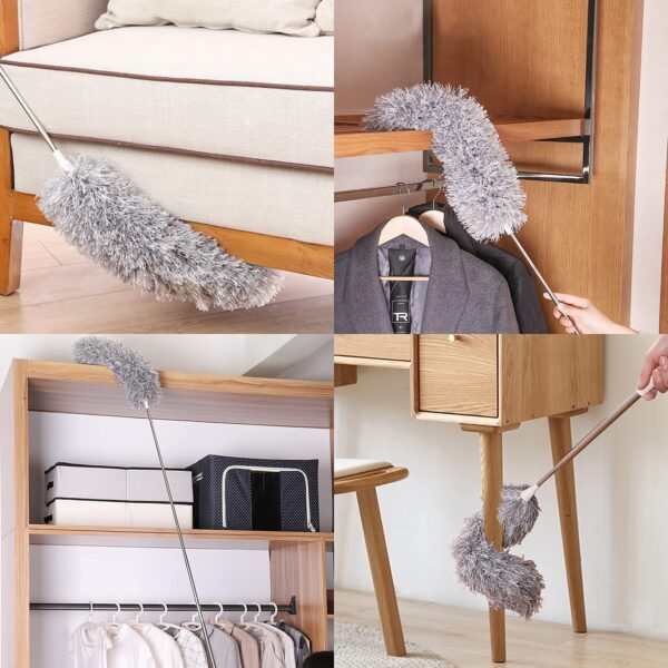 Microfiber Feather Duster Fan Cleaner Mop with Extendable Pole 100 Inch Anti Scratch Bendable Head Brush for High Cobweb Stick Ceiling,High Ceiling Fans,Window Blinds,Furniture...