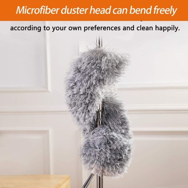 Microfiber Feather Duster Fan Cleaner Mop with Extendable Pole 100 Inch Anti Scratch Bendable Head Brush for High Cobweb Stick Ceiling,High Ceiling Fans,Window Blinds,Furniture...