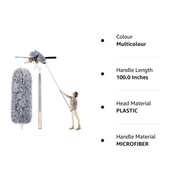 Microfiber Feather Duster Fan Cleaner Mop with Extendable Pole 100 Inch Anti Scratch Bendable Head Brush for High Cobweb Stick Ceiling,High Ceiling Fans,Window Blinds,Furniture...