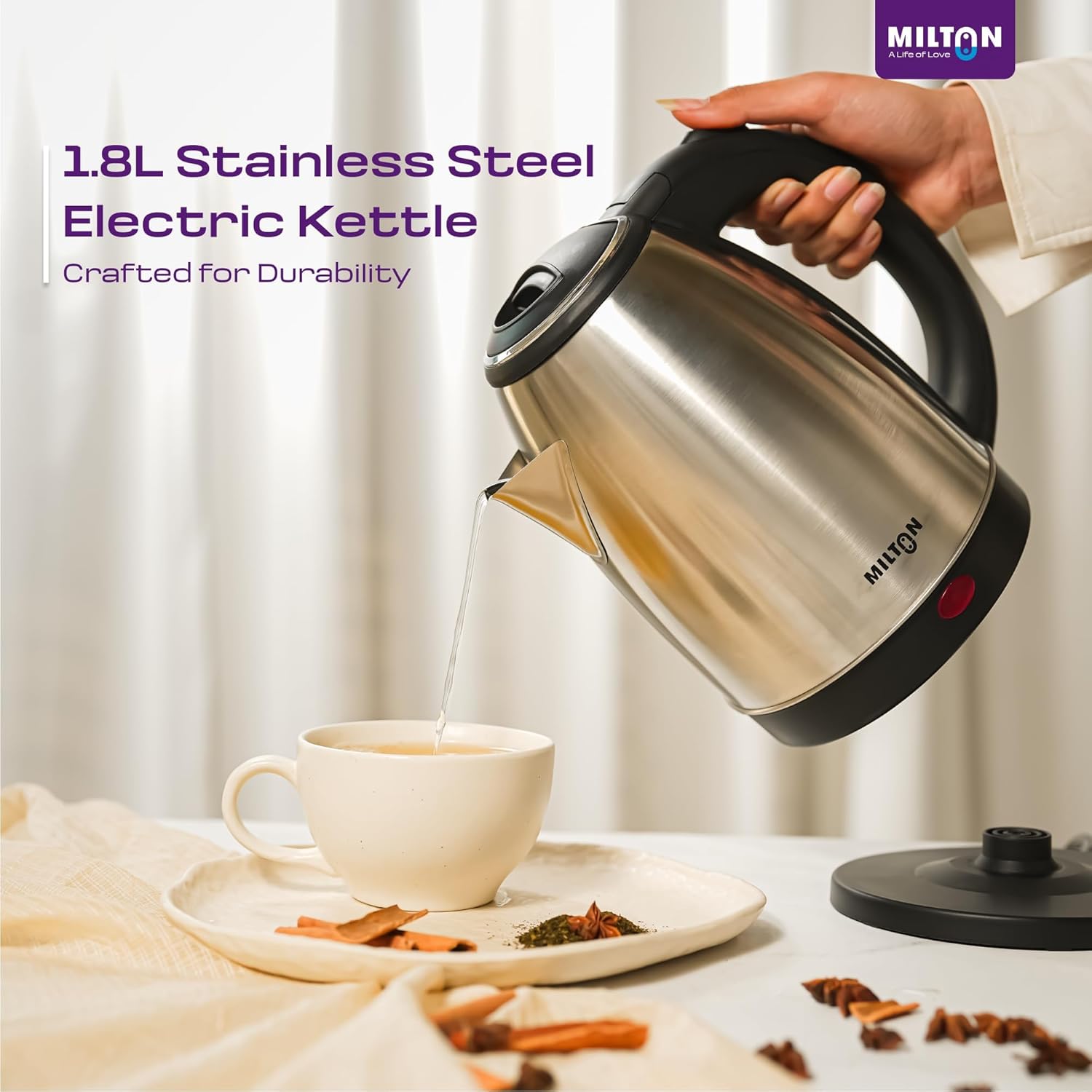 Milton Rapid Electric Kettle 1.8L | 1500 Watts | Stainless Steel Hot Water portable Electric Kettle for Home, Office | Auto Cut-Off with Wide Mouth | Cool-touch Handle and...