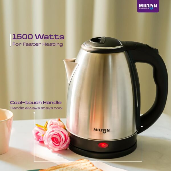 Milton Rapid Electric Kettle 1.8L | 1500 Watts | Stainless Steel Hot Water portable Electric Kettle for Home, Office | Auto Cut-Off with Wide Mouth | Cool-touch Handle and...