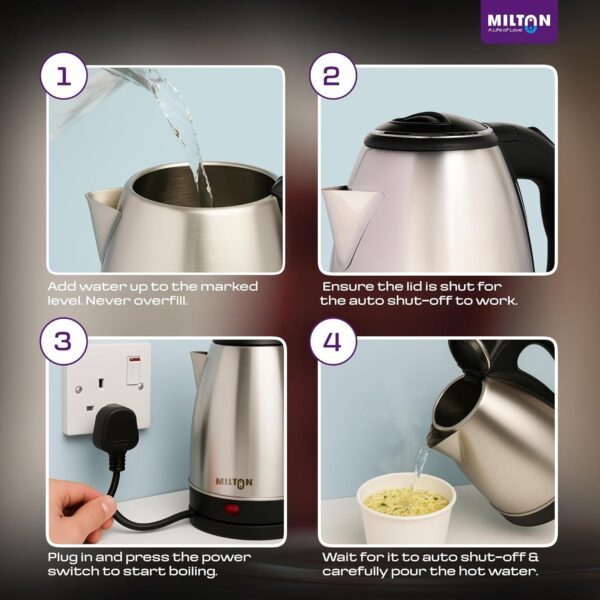 Milton Rapid Electric Kettle 1.8L | 1500 Watts | Stainless Steel Hot Water portable Electric Kettle for Home, Office | Auto Cut-Off with Wide Mouth | Cool-touch Handle and...