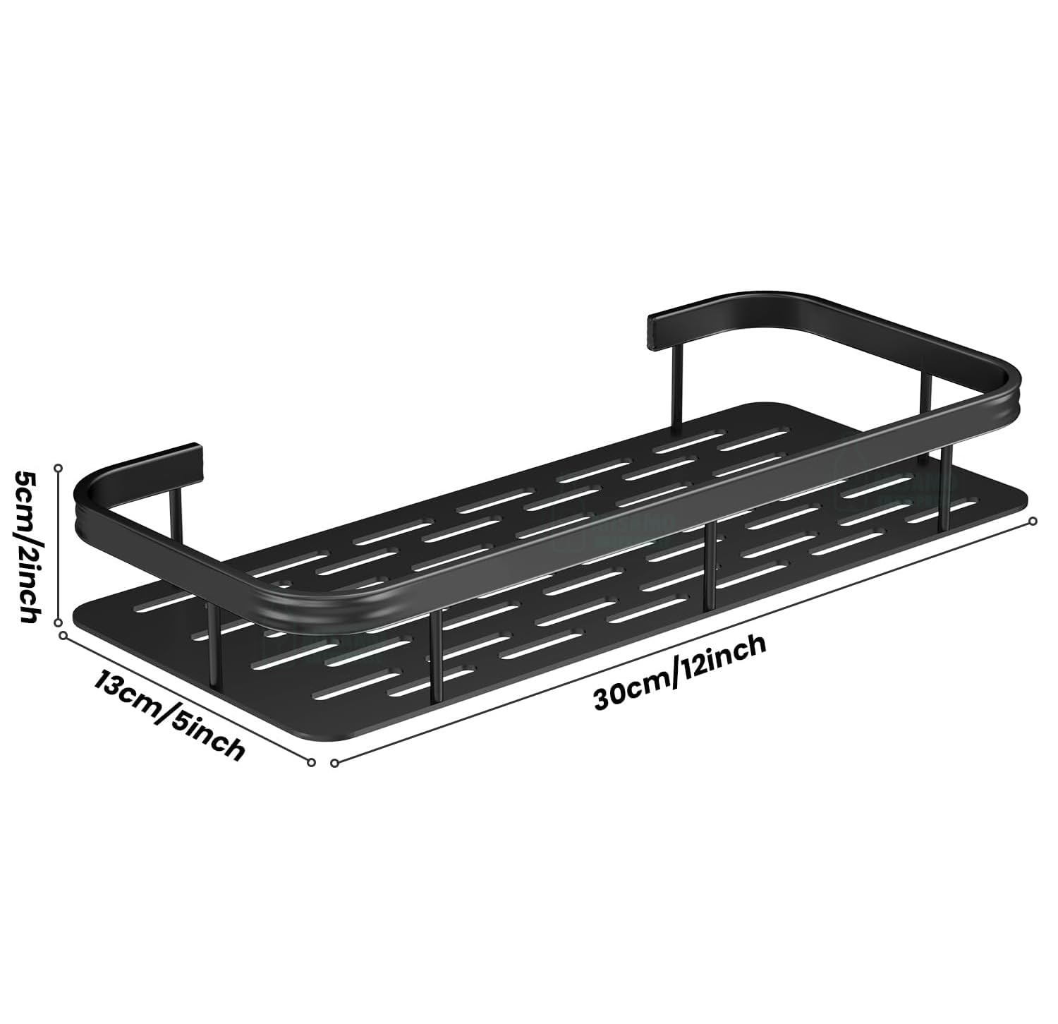 Misamo Enterprise Bathroom Wall Shelf Organiser, 30 cm, Adhesive Mount Storage Rack with Installation Kit (Shelf-Black, Pack of 2)