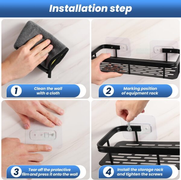 Misamo Enterprise Bathroom Wall Shelf Organiser, 30 cm, Adhesive Mount Storage Rack with Installation Kit (Shelf-Black, Pack of 2)
