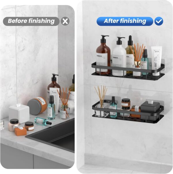 Misamo Enterprise Bathroom Wall Shelf Organiser, 30 cm, Adhesive Mount Storage Rack with Installation Kit (Shelf-Black, Pack of 2)