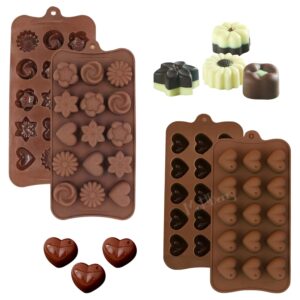 MoldBerry Silicone Chocolate Moulds Set of 2 | Heart & Flower Shape Candy Molds for Chocolate, Jelly, Gummies | Flexible, Non-Stick, Reusable Baking Trays | Mini Silicone Molds...