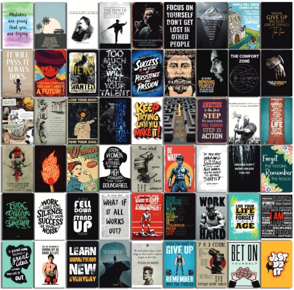 Moment Prints Set of 54 Motivational Inspirational Wall Collage Kit Posters - 4x6 Inches, 300 GSM Matte Finish, Double-Side Tape, Cardstock Included - Perfect for Office, Gym,...