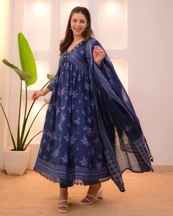 Nermosa Women Printed Anarkali Kurta and Pant Set with Dupatta