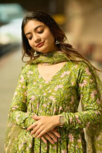 Nermosa Women Printed Anarkali Kurta and Pant Set with Dupatta