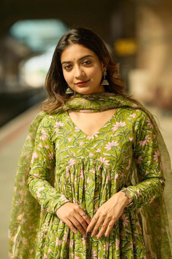 Nermosa Women Printed Anarkali Kurta and Pant Set with Dupatta
