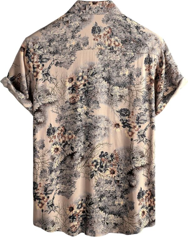NoseQueen Floral Print Cotton Multi-Colored Short Sleeve Button Down Beach Outfits for Men Shirt