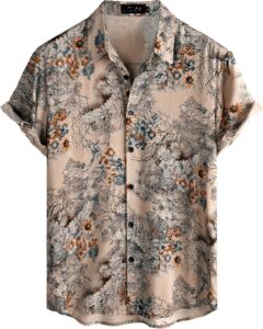 NoseQueen Floral Print Cotton Multi-Colored Short Sleeve Button Down Beach Outfits for Men Shirt