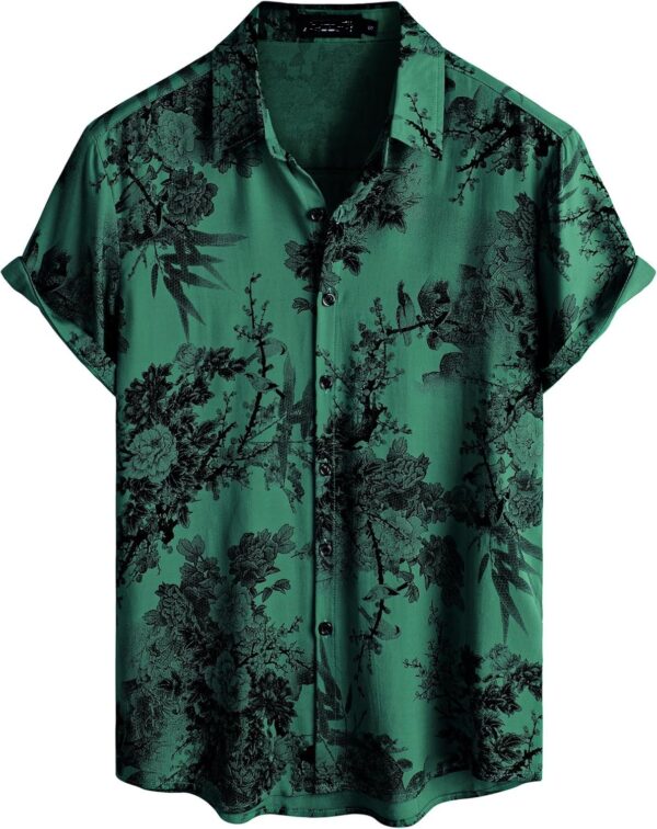 NoseQueen Floral Print Cotton Multi-Colored Short Sleeve Button Down Beach Outfits for Men Shirt
