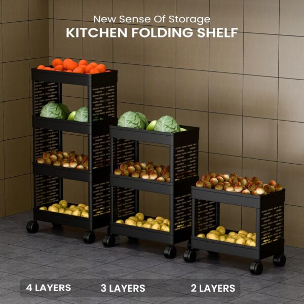 OPTIFINE Metal Black 4-Tier Rolling Storage Cart with Wheels, Portable Utility Organizer Trolley for Kitchen, Bathroom, Office, Salon (KITCHEN RACK 4 TIRE)