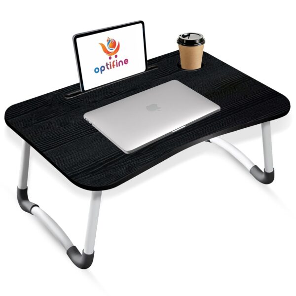 OPTIFINE Study Table Bed Table Premium Laptop Table/Foldable and Portable Wooden/Writing Desk for Office/Home/School (BLACKK)