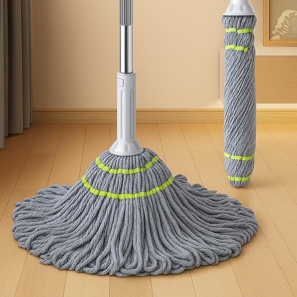 Ozoy Microfiber Twist Mop for Floor Cleaning, Squeeze Twist Mop Stick with Stainless Steel Handle, Easy to Use Durable Dust Floor Cleaner, Reusable Mops, Hardwood, Tile and