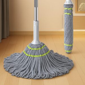 Ozoy Microfiber Twist Mop for Floor Cleaning, Squeeze Twist Mop Stick with Stainless Steel Handle, Easy to Use Durable Dust Floor Cleaner, Reusable Mops, Hardwood, Tile and