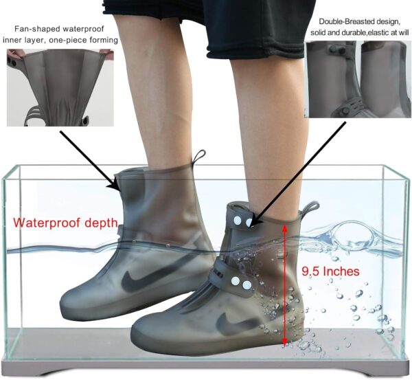 PAGALY Tall Silicone Shoe Cover Waterproof, Double-Breasted Waterproof Layer Shoes Cover for Rainy, Reusable Non-Slip Shoe Rain Cover