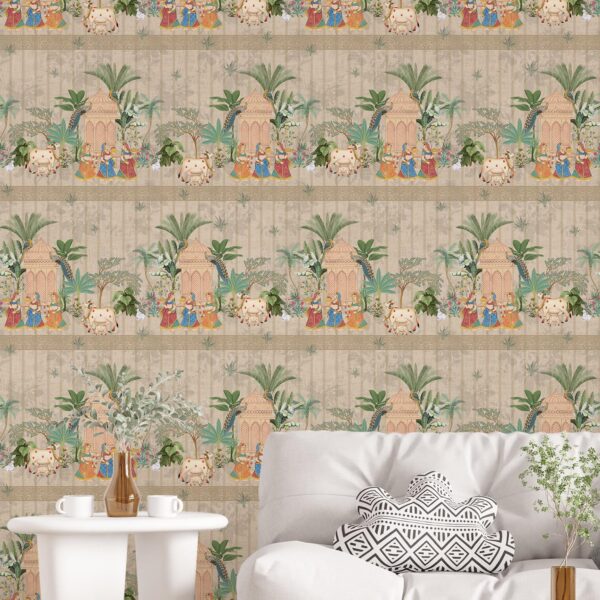 PAPER PLANE DESIGN Pichwai Traditional Nathdwara Art on Deep Maroon | Self Adhesive Wallpaper Peel & Stick, Waterproof, Stain-Proof & Easy to Clean | 16 in X 90 in, Pooja Room,...