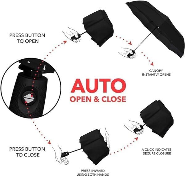 PHILBENT Portable Auto Travel Umbrella Travel Umbrella for Rain with Auto Open and Close and Foldable Umbrella for Men, Women Folding