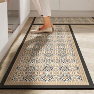 proxin Rubber 2 Pcs Kitchen Rug Sets Non Slip Kitchen Mats For Floor Cushioned Kitchen Rugs & Mats Waterproof Comfort Standing Mat Runner For Kitchen,Home Office (120 * 40 Cm,...
