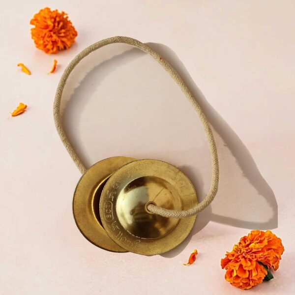 Pure Source India Manjeera Jhal For Pooja, Home, Temple & Kirtan Use- kartal instrument-Hand Cymbals Manjira Pair (2.5 INCH - Antique Gold) (50 gm- 1 Pair)