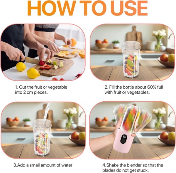 Qlect Portable Blender Electric Juicers Fruit Mixers USB Rechargeable Smoothie Mini Personal Juicer 6 Blades 3Gears With 1500 Mah Rechargeable Battery-Smoothie Blender