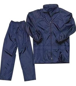RainCoat for Men Waterproof Raincoat with Pants Polyester RainCoat For Men Bike RainSuit RainJacket Suit Mobile Pocket with Storage Bag (Blue)