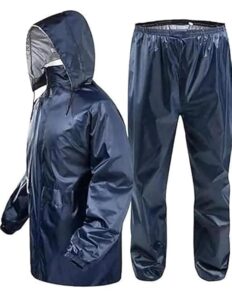 RainCoat for Men Waterproof Raincoat with Pants Polyester RainCoat For Men Bike RainSuit RainJacket Suit Mobile Pocket with Storage Bag (Blue)