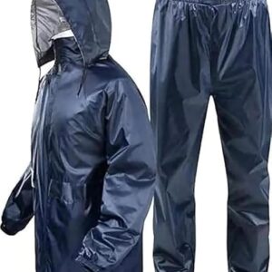 RainCoat for Men Waterproof Raincoat with Pants Polyester RainCoat For Men Bike RainSuit RainJacket Suit Mobile Pocket with Storage Bag (Blue)