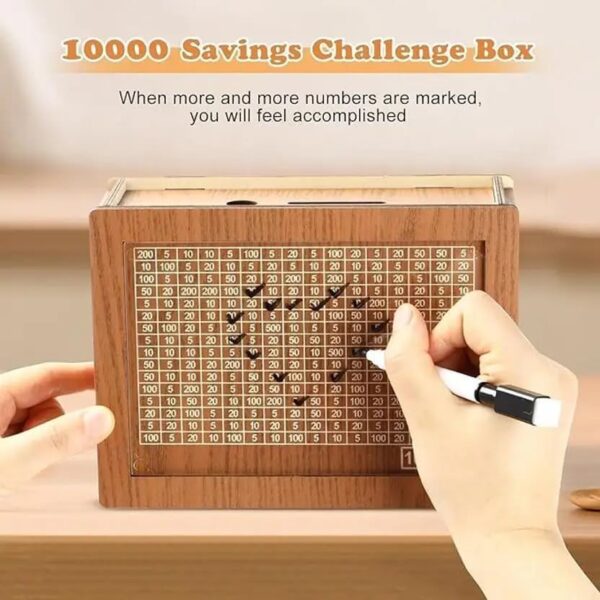 RANGSHALAA Wooden Money Piggy Bank 100000, Money Saving Box, Gullak with Savings Chart, 100000 Rupees Goal Tracker, Cash Collection Bank for Kids and Adults (XL)
