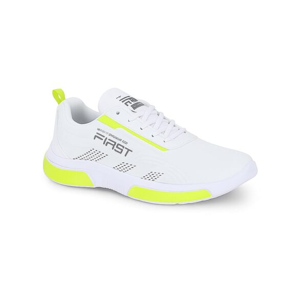 Rapidflex Running Shoes, White with Neon Yellow Accents, Breathable Mesh Upper, PVC Sole, Lace-up Closure