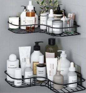 RAYMOX Pack of 2 Self-Adhesive Shelf/Storage Organizer for Bathroom and Kitchen Corner Wall Mounted Rack Shelf Bathroom Accessories Storage Rack No Drilling-Shelf Adhesive
