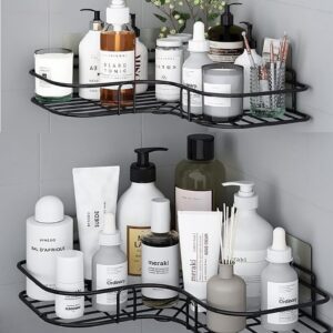 RAYMOX Pack of 2 Self-Adhesive Shelf/Storage Organizer for Bathroom and Kitchen Corner Wall Mounted Rack Shelf Bathroom Accessories Storage Rack No Drilling-Shelf Adhesive