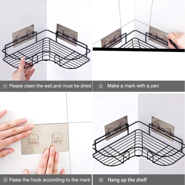 RAYMOX Pack of 2 Self-Adhesive Shelf/Storage Organizer for Bathroom and Kitchen Corner Wall Mounted Rack Shelf Bathroom Accessories Storage Rack No Drilling-Shelf Adhesive